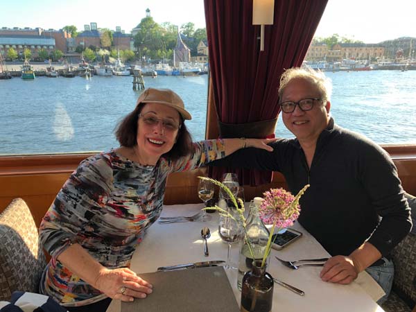 With her husband on a dinner cruise in Stockholm